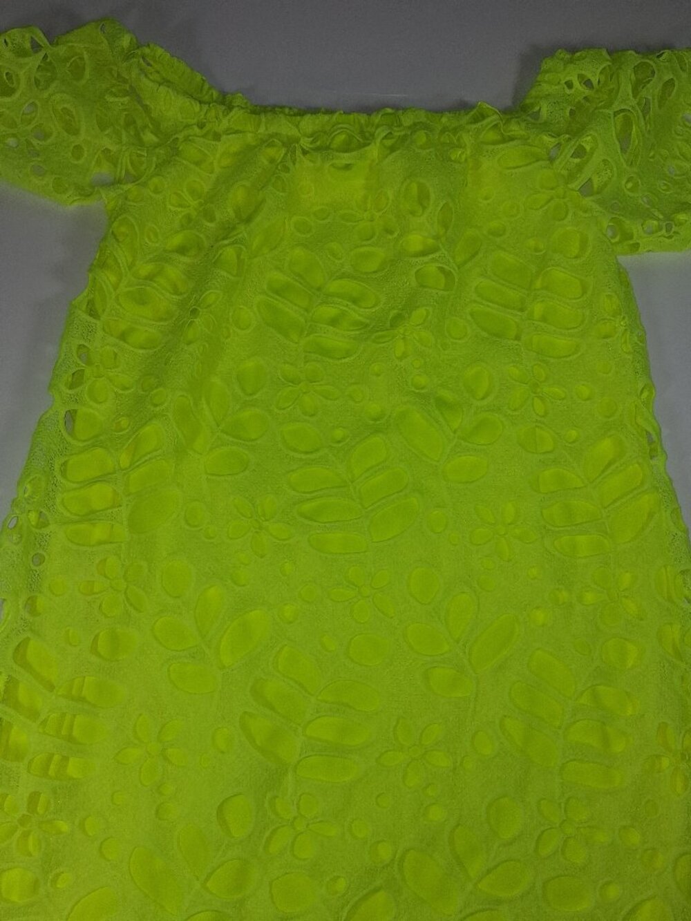 Size XL Pretty Garden Chic Neon Green Floral Lace Off-Shoulder Cutout Mini Dress
